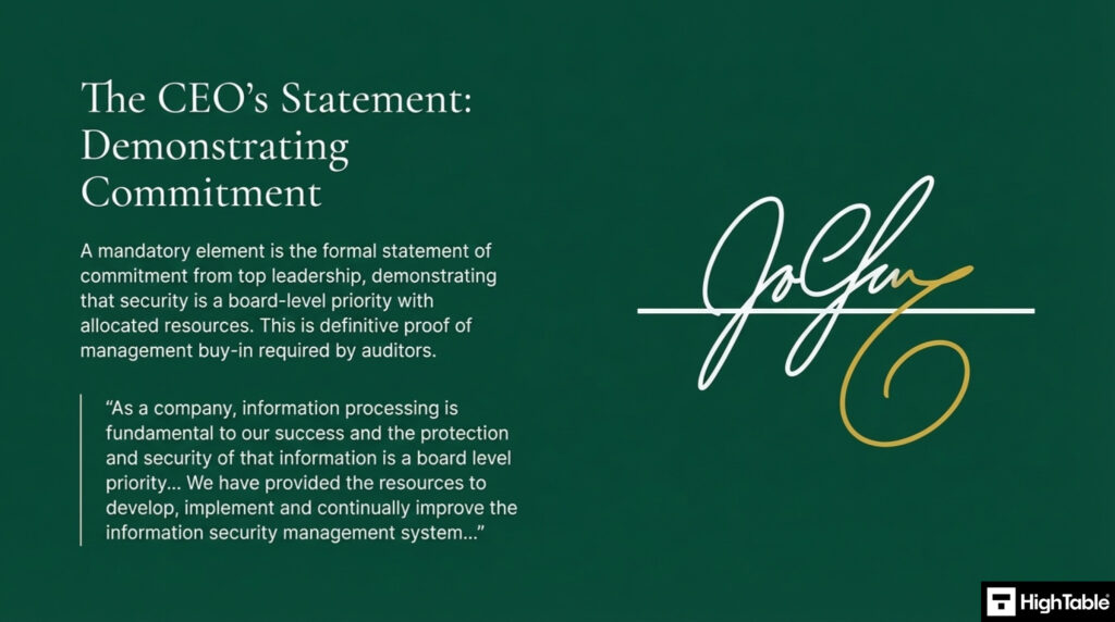 ISO 27001 Information Security requirement for leadership commitment