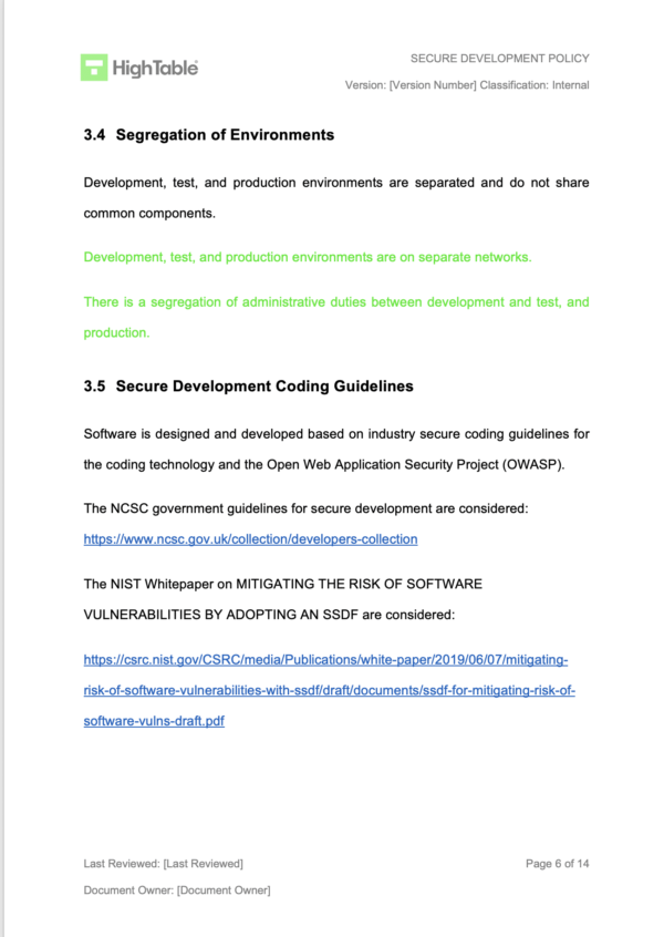 ISO 27001 Secure Development Policy Template Example 6