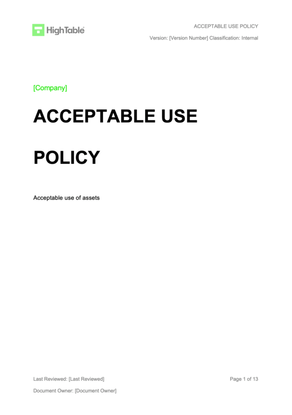 ISO 27001 Acceptable Use Policy Template Example 1