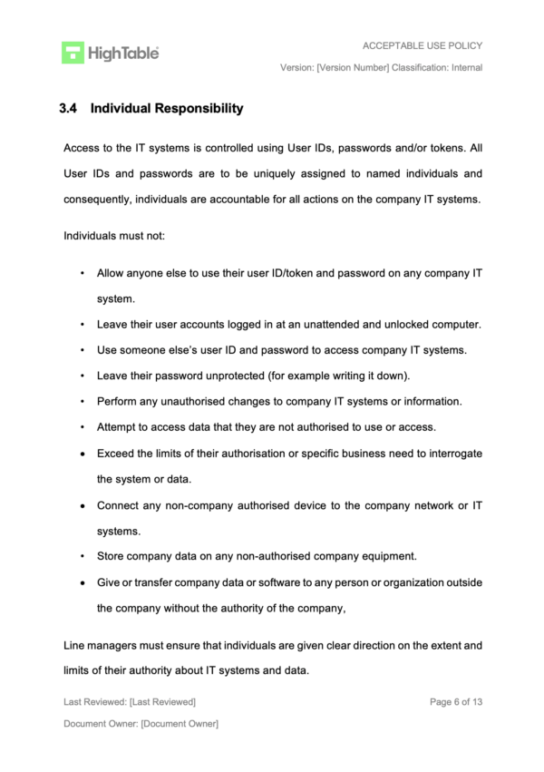 ISO 27001 Acceptable Use Policy Template Example 5