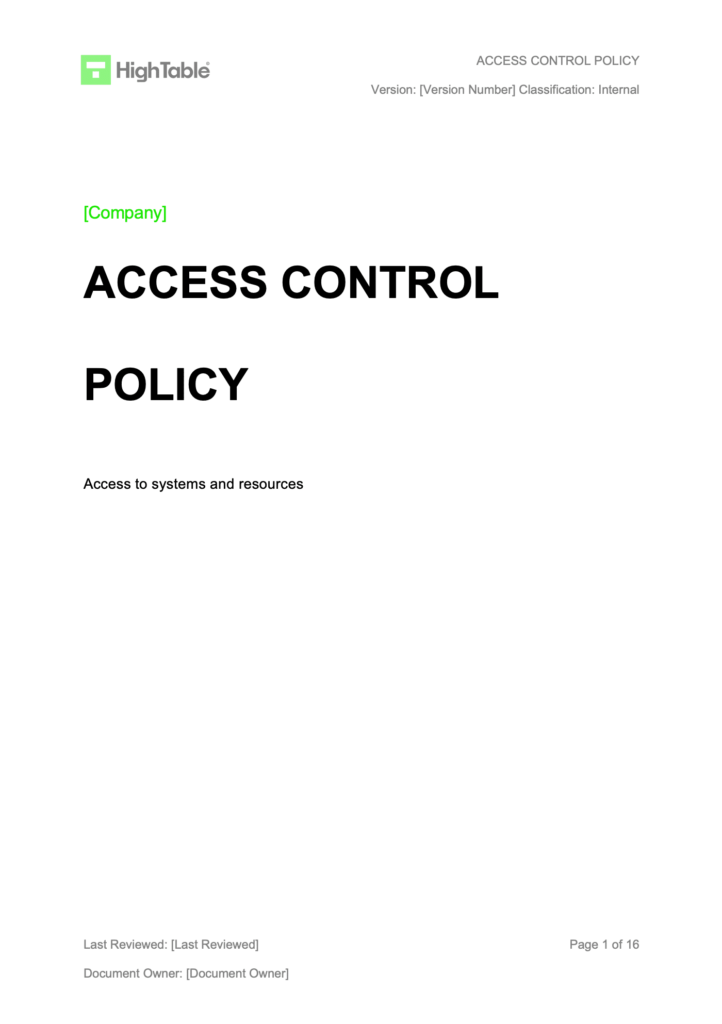ISO 27001 Access Control Policy Template Example 1