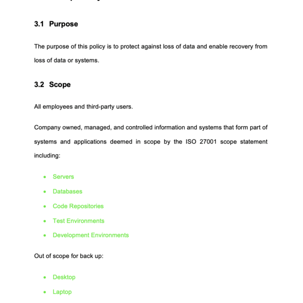 ISO 27001 Backup Policy Page 3