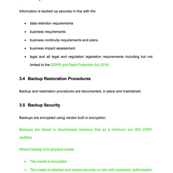 ISO 27001 Backup Policy Page 4