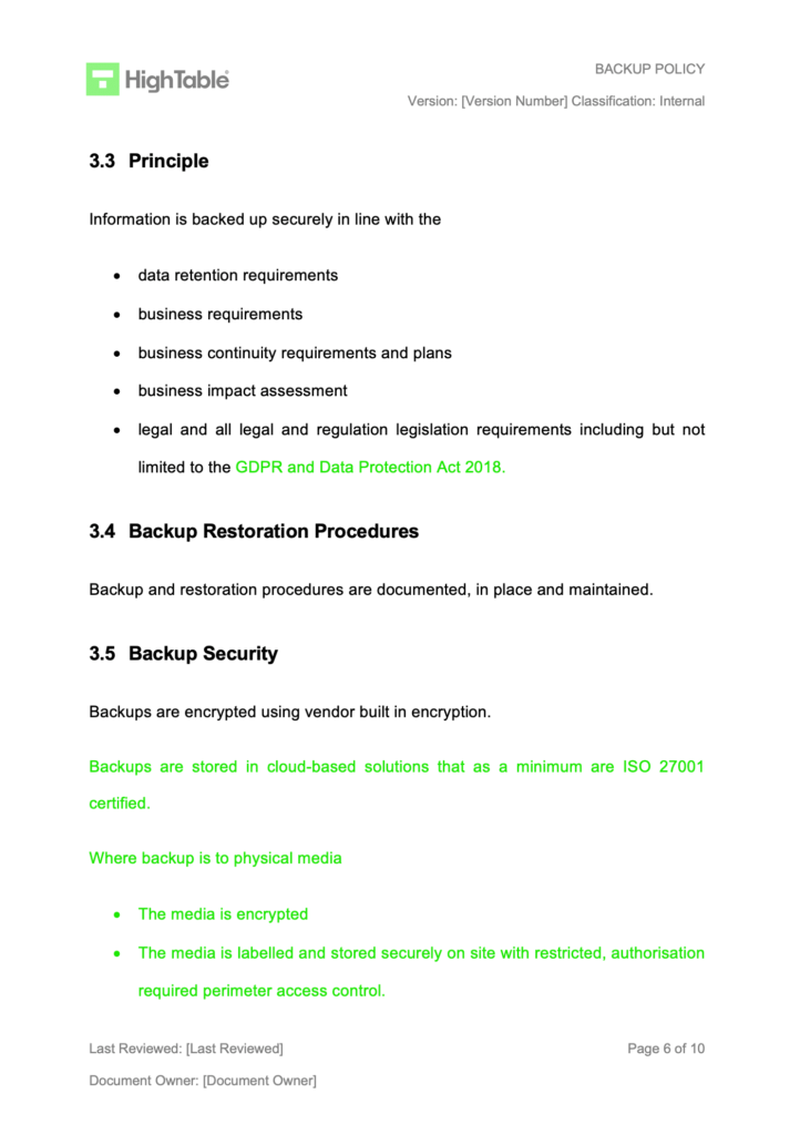 ISO 27001 Backup Policy Template Example 4