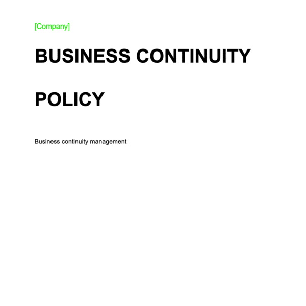 ISO 27001 Business Continuity Policy Page 1