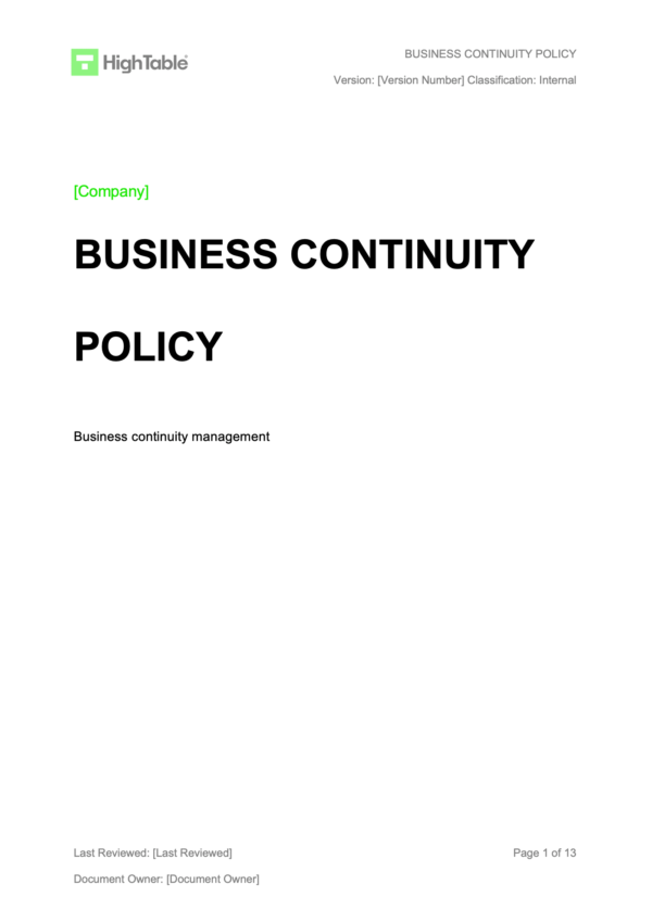ISO 27001 Business Continuity Policy Example 1