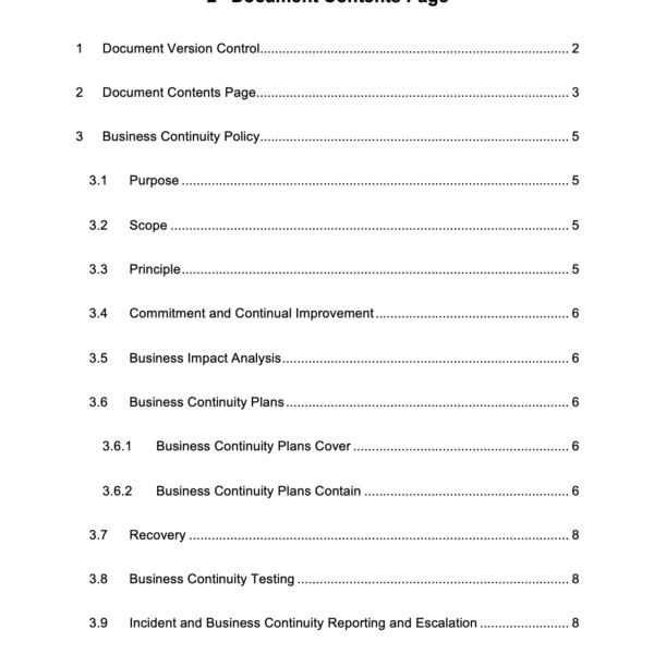 ISO 27001 Business Continuity Policy Page 2