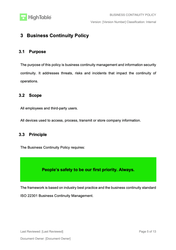 ISO 27001 Business Continuity Policy Example 4