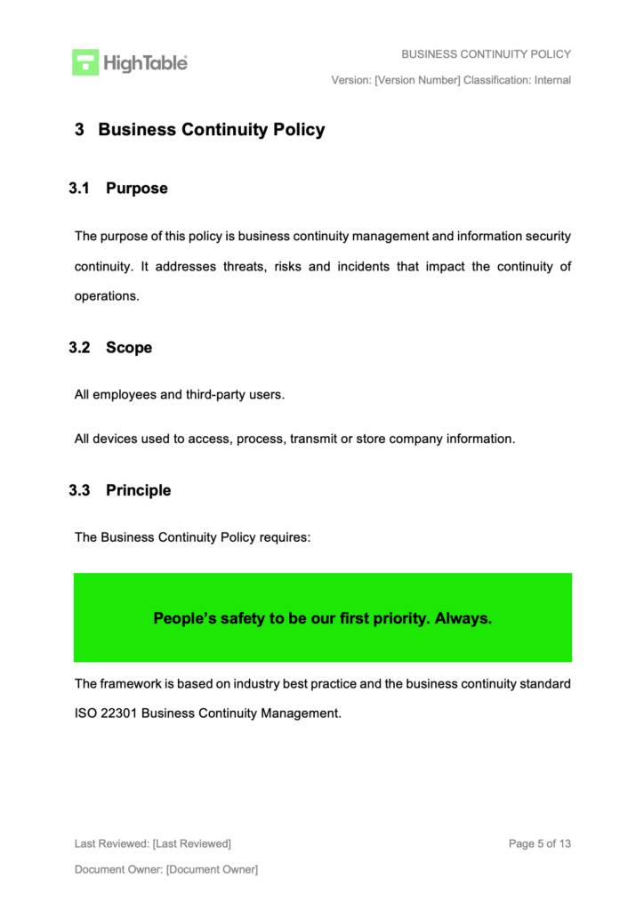 ISO 27001 Business Continuity Policy Example 4