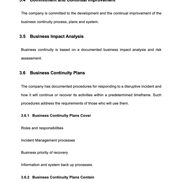 ISO 27001 Business Continuity Policy Page 5
