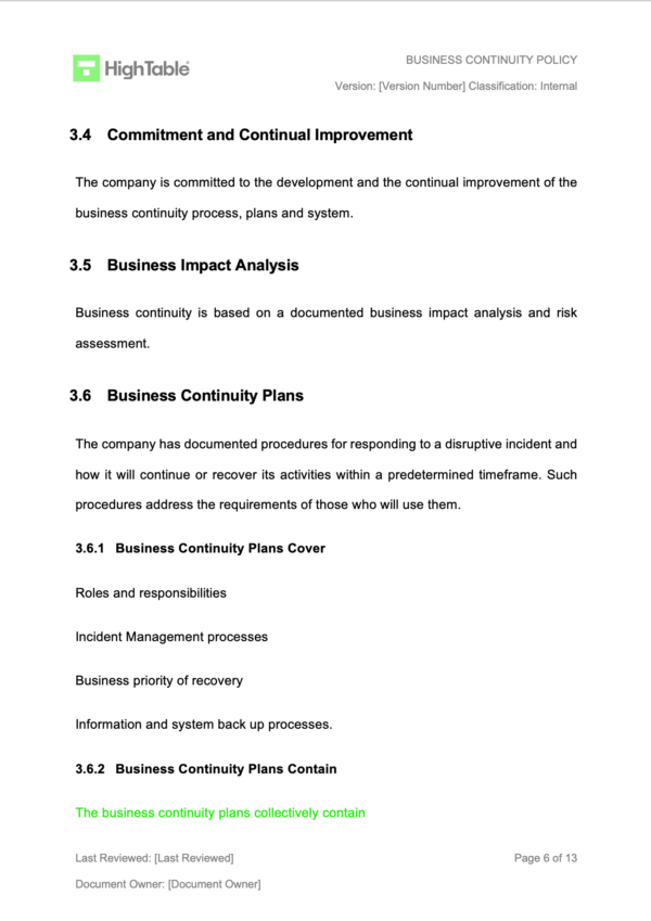 ISO 27001 Business Continuity Policy Example 5