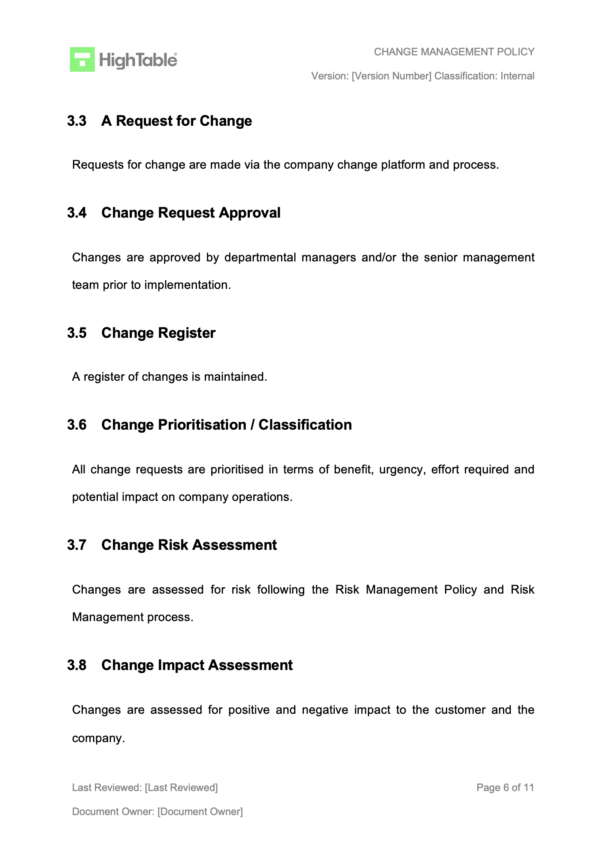ISO 27001 Change Management Policy Example 5