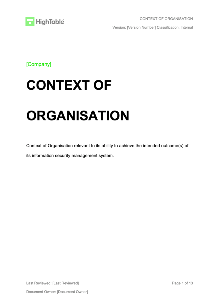 ISO 27001 Context of Organisation Example 1