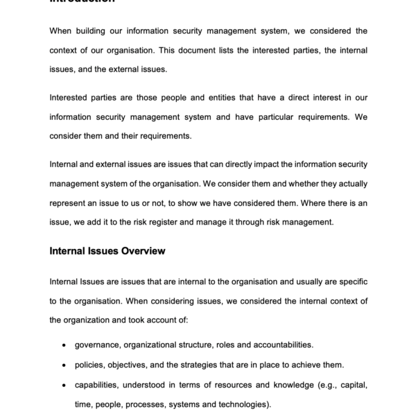 ISO 27001 Context of Organisation Example 3
