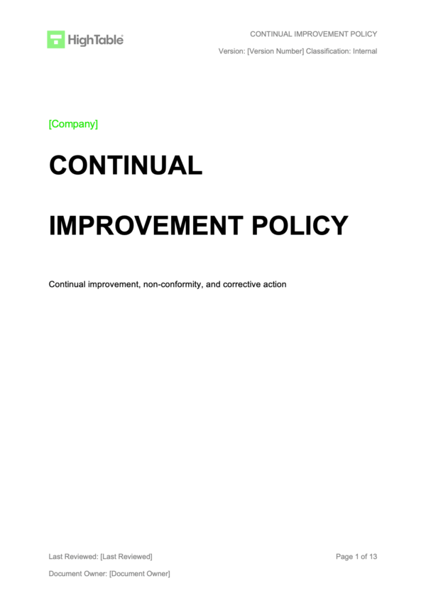 ISO 27001 Continual Improvement Policy Example 1
