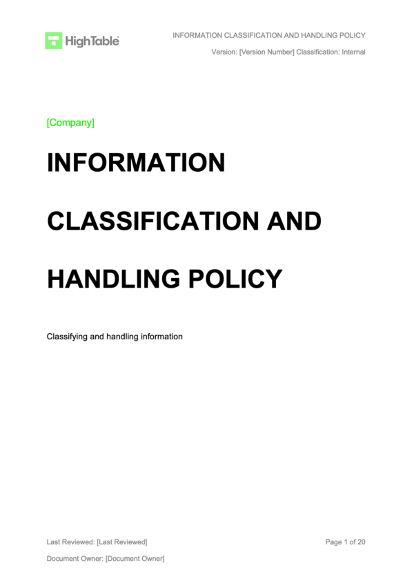 ISO 27001 Information Classification And Handling Policy Example 1