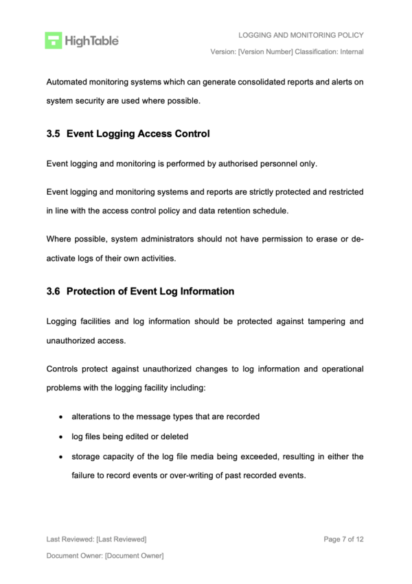 ISO 27001 Logging And Monitoring Policy Example 6