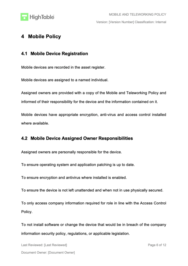 ISO27001 Mobile And Remote Working Policy Example 5