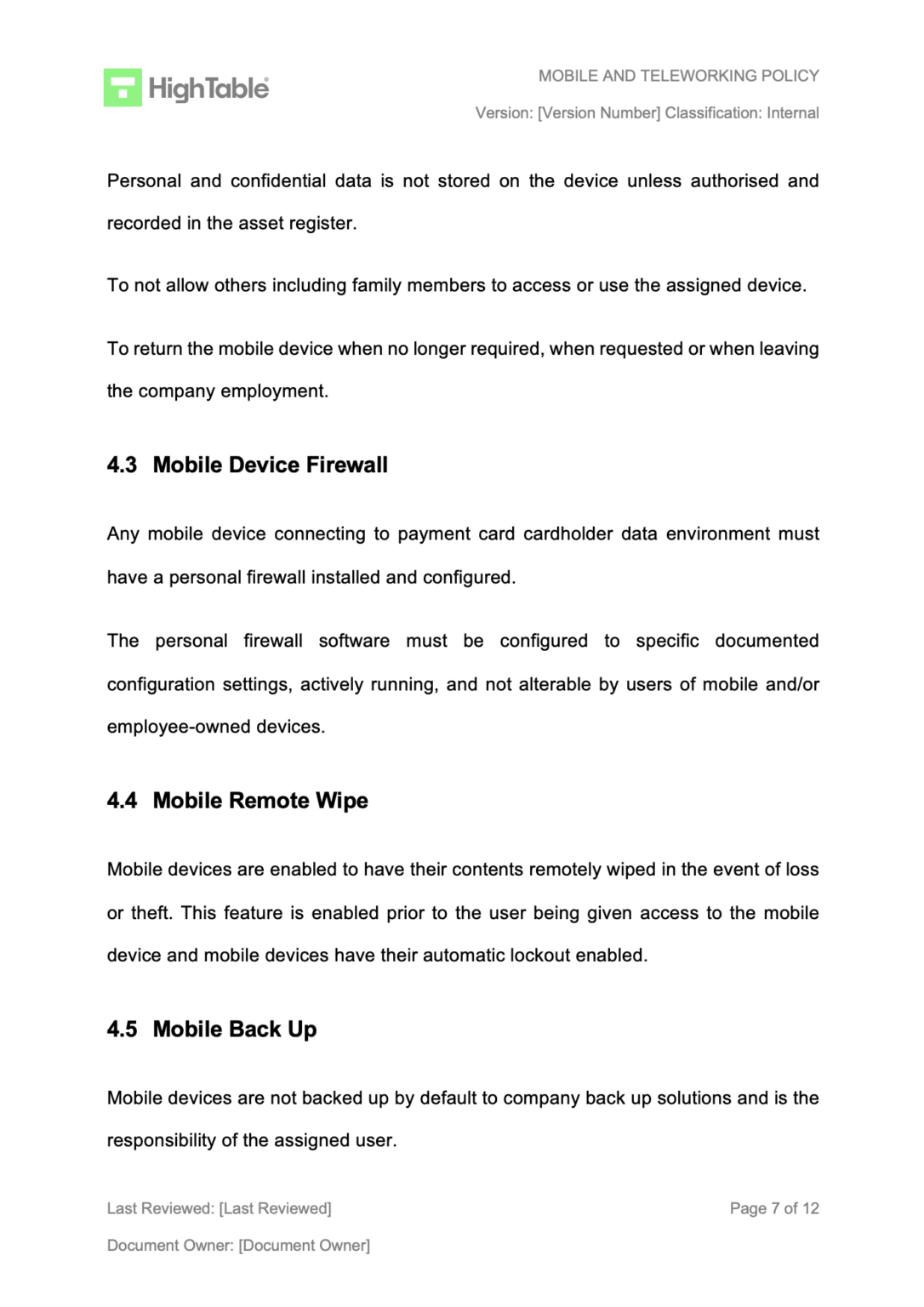 ISO27001 Mobile And Remote Working Policy Template