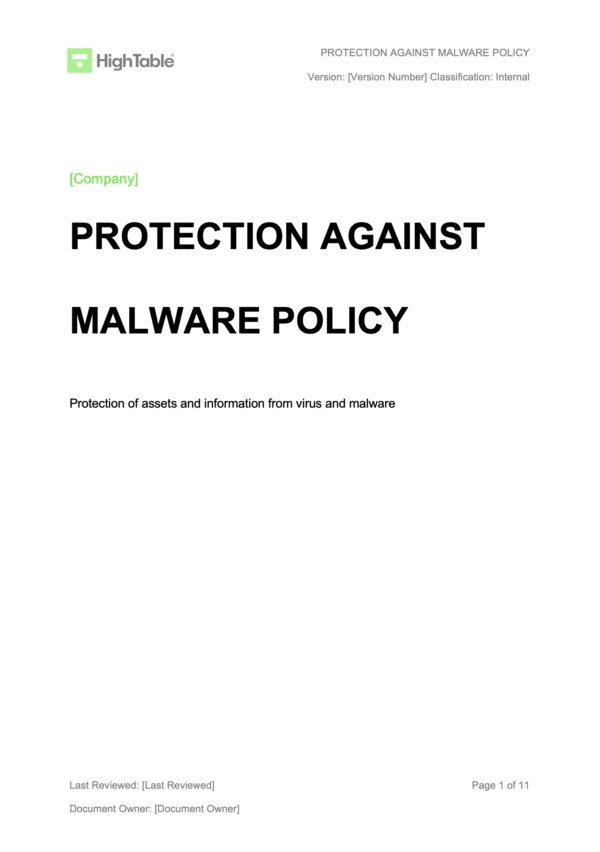 ISO27001 Protection Against Malware Policy 1