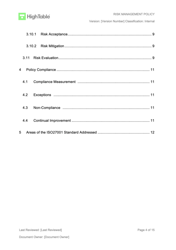 ISO 27001 Risk Management Policy Template Example 3