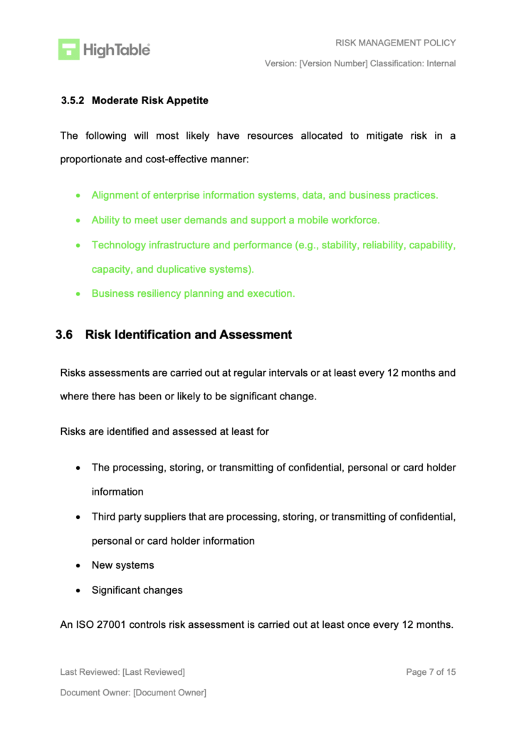 ISO 27001 Risk Management Policy Template Example 6