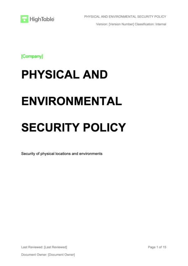Physical And Environmental Security Policy Template Example 1