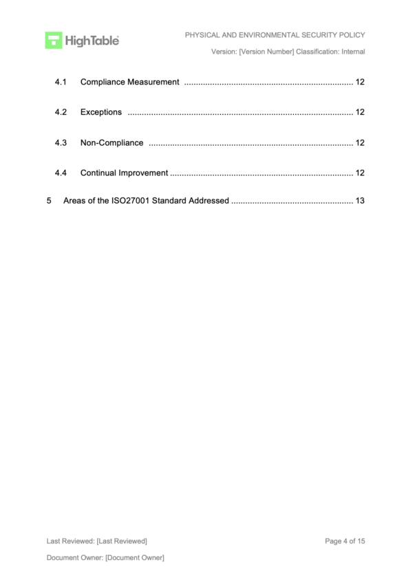 Physical And Environmental Security Policy Template Example 3