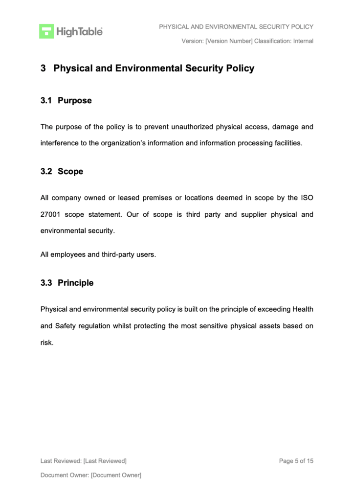 Physical And Environmental Security Policy Template Example 4