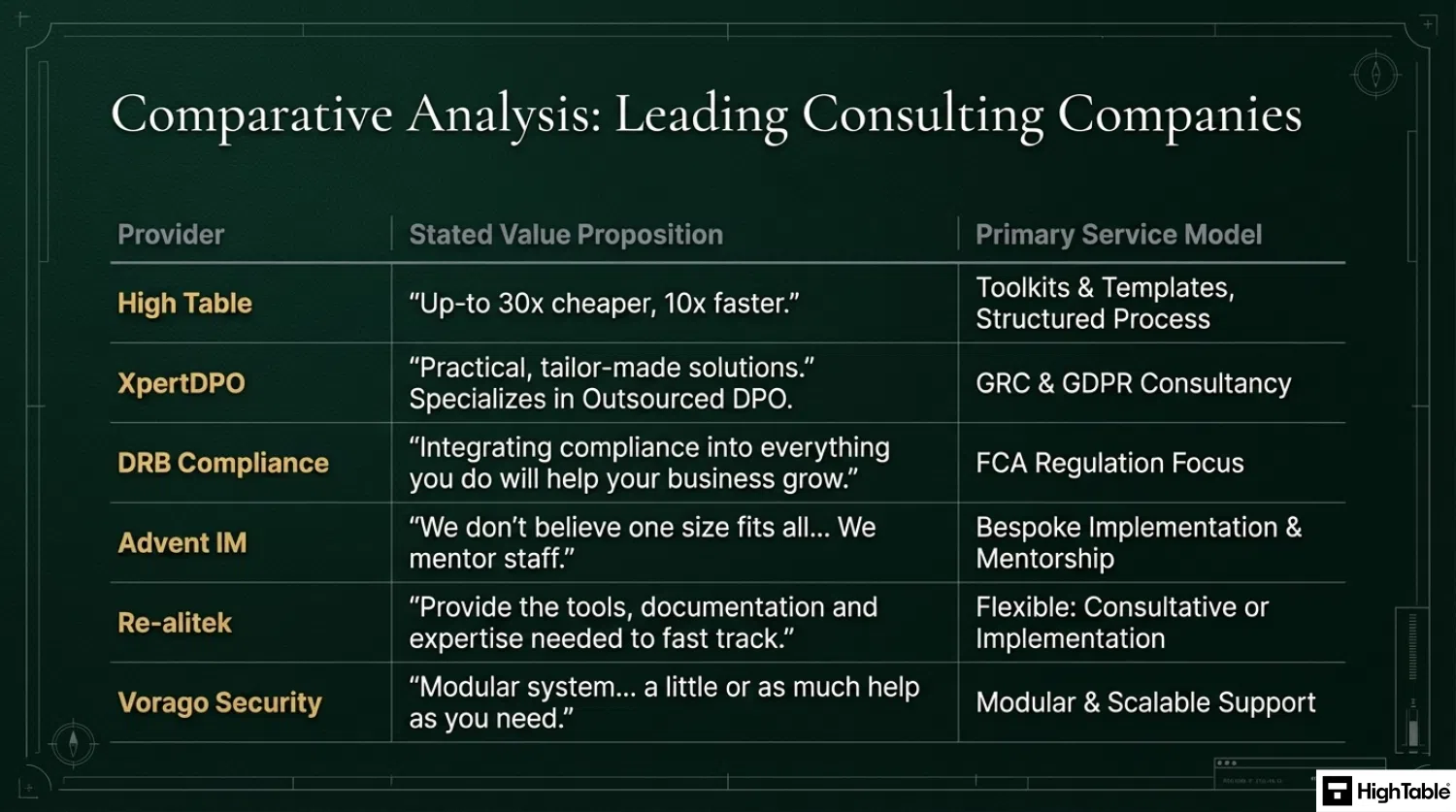Comparison table of the Best ISO 27001 Companies and Consultancies