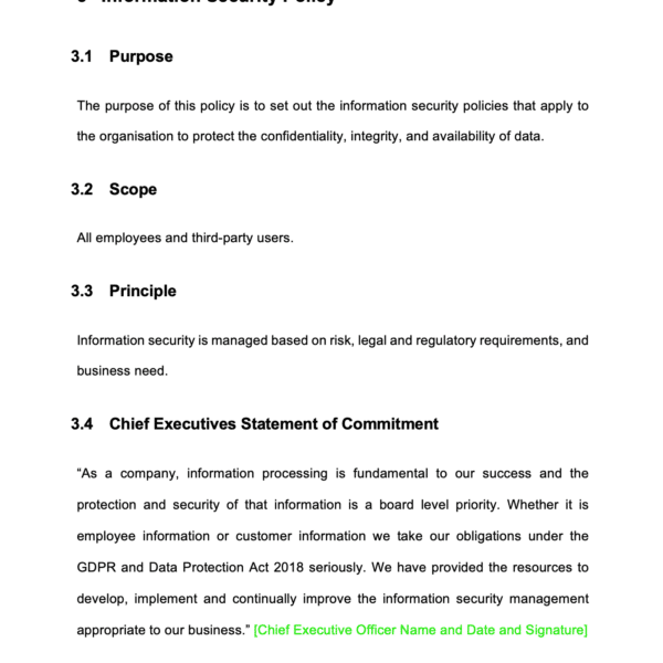 ISO27001 Information Security Policy Introduction Page