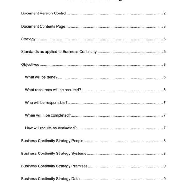 ISO27001 Business Continuity Objectives and Strategy Example 3