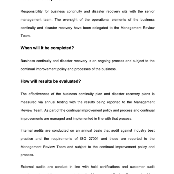 ISO27001 Business Continuity Objectives and Strategy Example 7