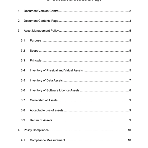 ISO 27001 Asset Management Policy Page 2
