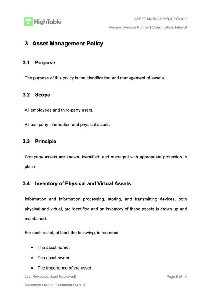 ISO 27001 Asset Management Policy Example 4