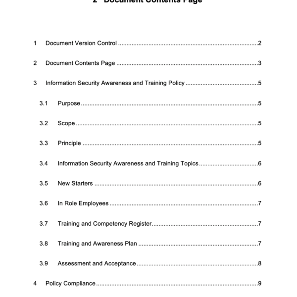 ISO 27001 Information-Security Awareness and Training Policy Page 2