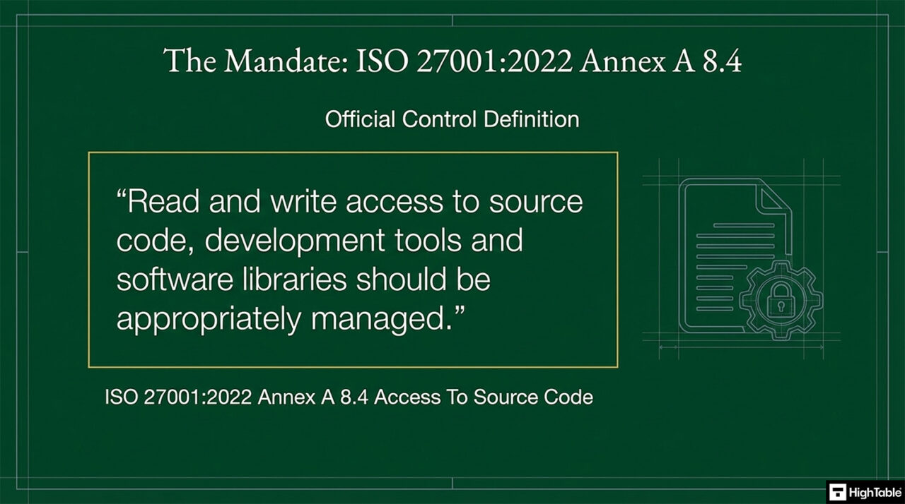 Iso Code Reporting ISO 27001 Access to Source Code Explained (Annex A 8.4) - High Table