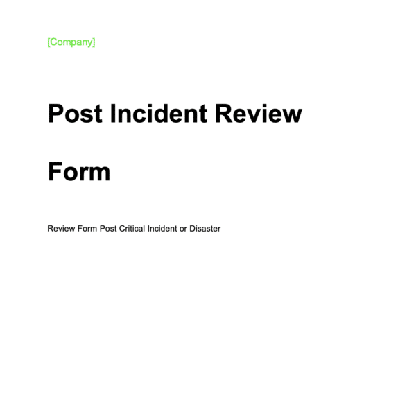 Business Continuity Post Incident Review Form Example 1