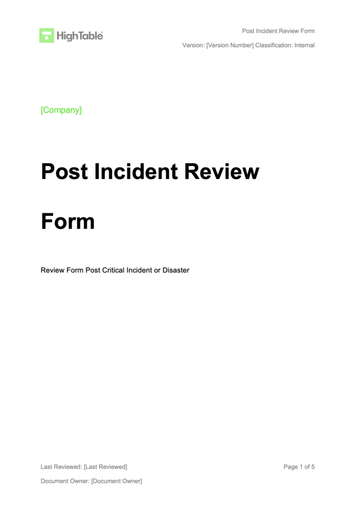Business Continuity Post Incident Review Form Example 1