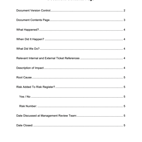 Business Continuity Post Incident Review Form Example 2