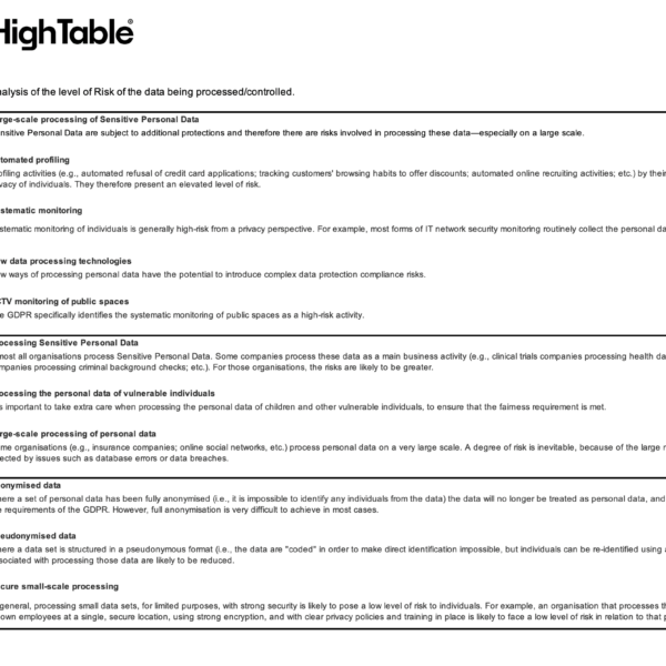 ROPA Risk Scoring Table