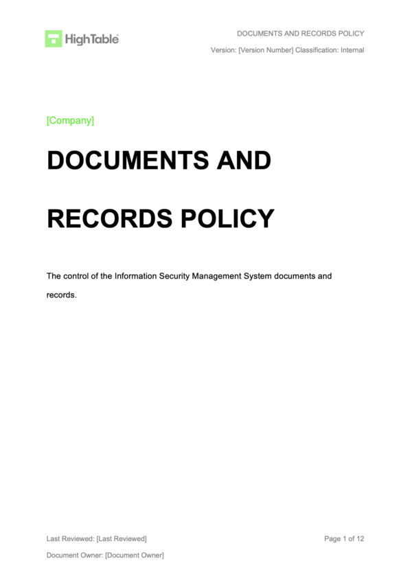 ISO 27001 Document and Records Policy Example 1