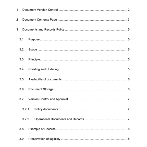 ISO 27001 Document and Records Policy Page 2