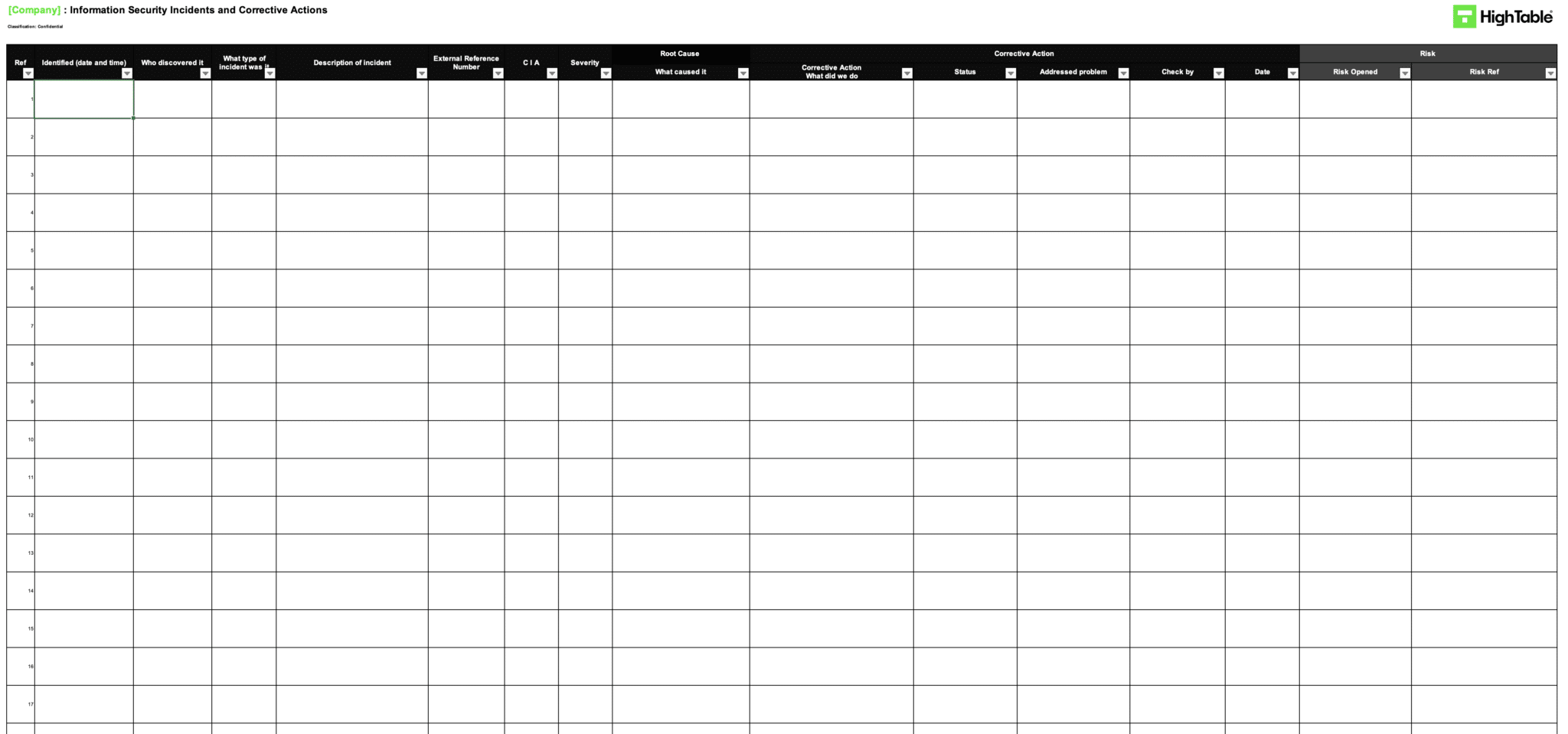 ISO 27001:2022 Incident and Corrective Action Log Template | Excel