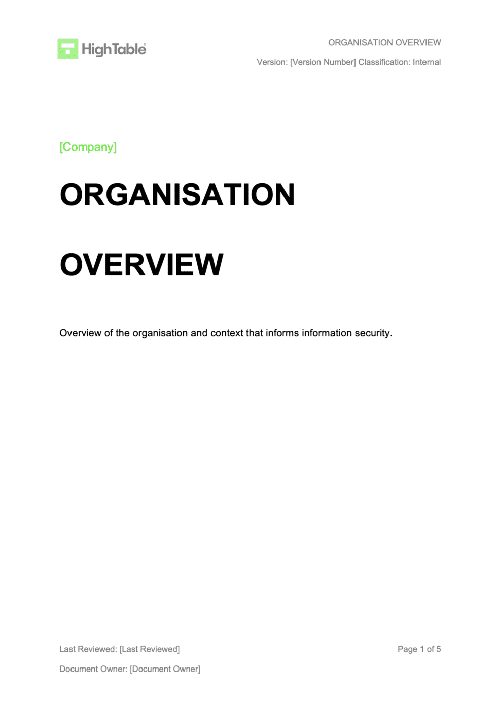 Organisation Overview Example ISO 27001:2022 Organisation Overview Template | Word