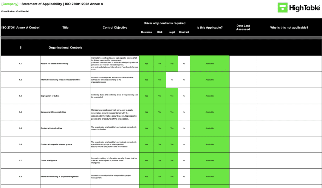 ISO 27001:2022 Statement of Applicability Template | Excel