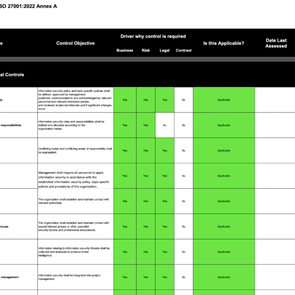 ISO27001 Statement of Applicability Template