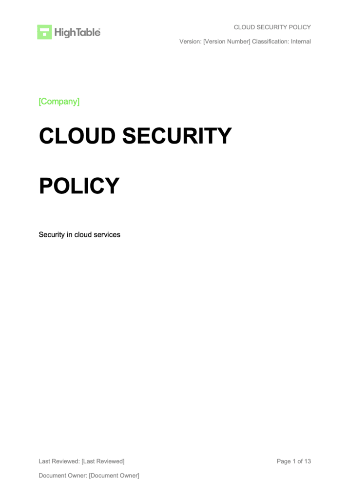 Cloud Security Policy Page 1