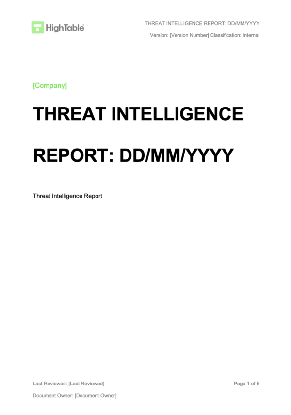 ISO27001 Threat Intelligence Report Template Page 1