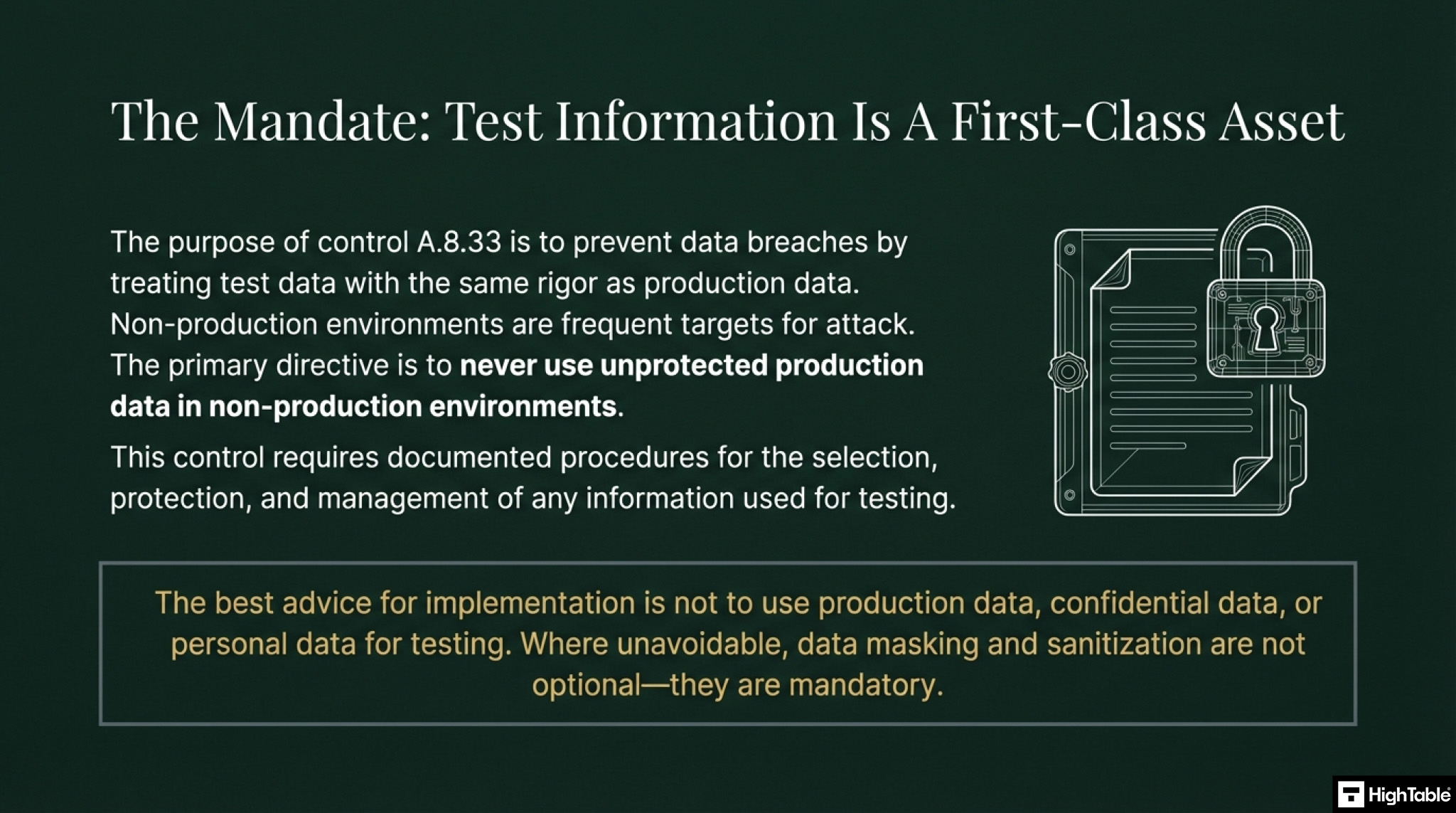 ISO 27001 Annex A 8.33 Test Information - what is the purpose